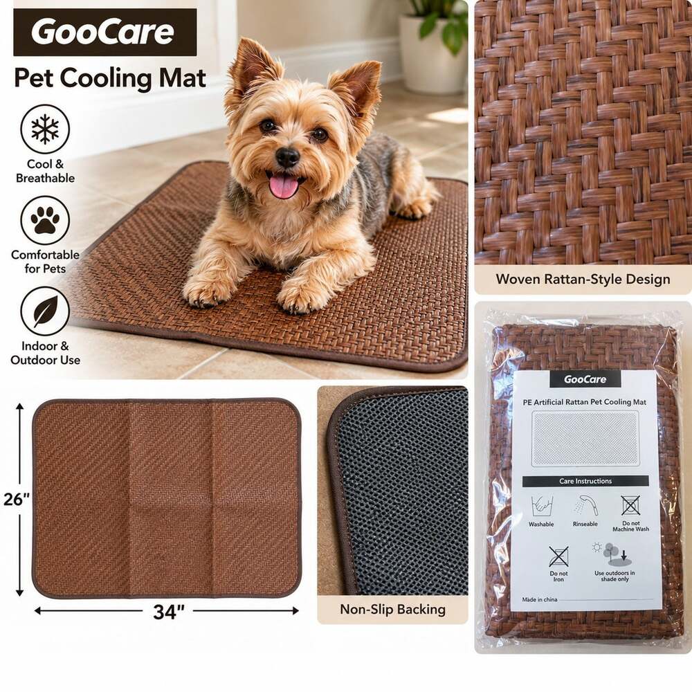 Dog Cooling Mat 26x34 Brown Woven Rattan Non Slip Pet Bed Pad Medium NEW
